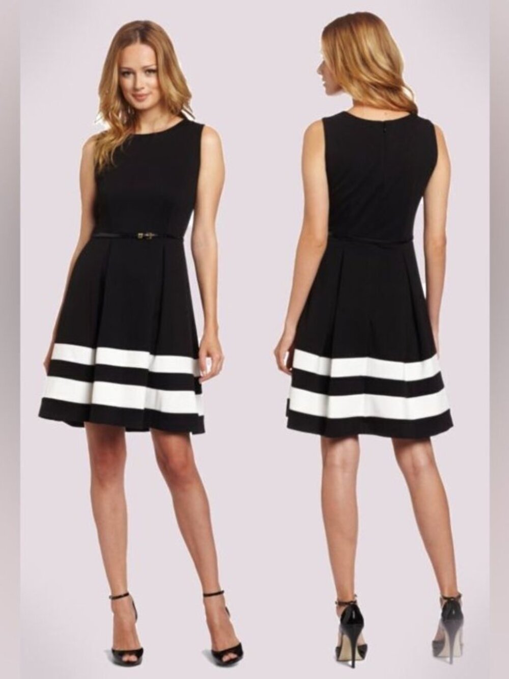 Calvin Klein Black Fit & Flare Dress • Size 10 • Belted Waist